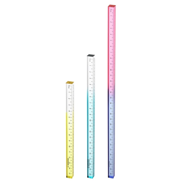 Uxcell 3 piezas de reglas rectas de acrílico transparente de 15/20/30 cm, regla plástica tridimensional transparente con degradado, herramienta de medición para oficina, amarillo/azul cielo/azul-rosa