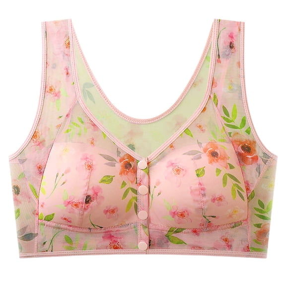 Daisy Bras for Older Women Oversized Padded No Underwire Snap Front Closure Full Coverage Comfort Senior Wireless Bralettes Pink 4L