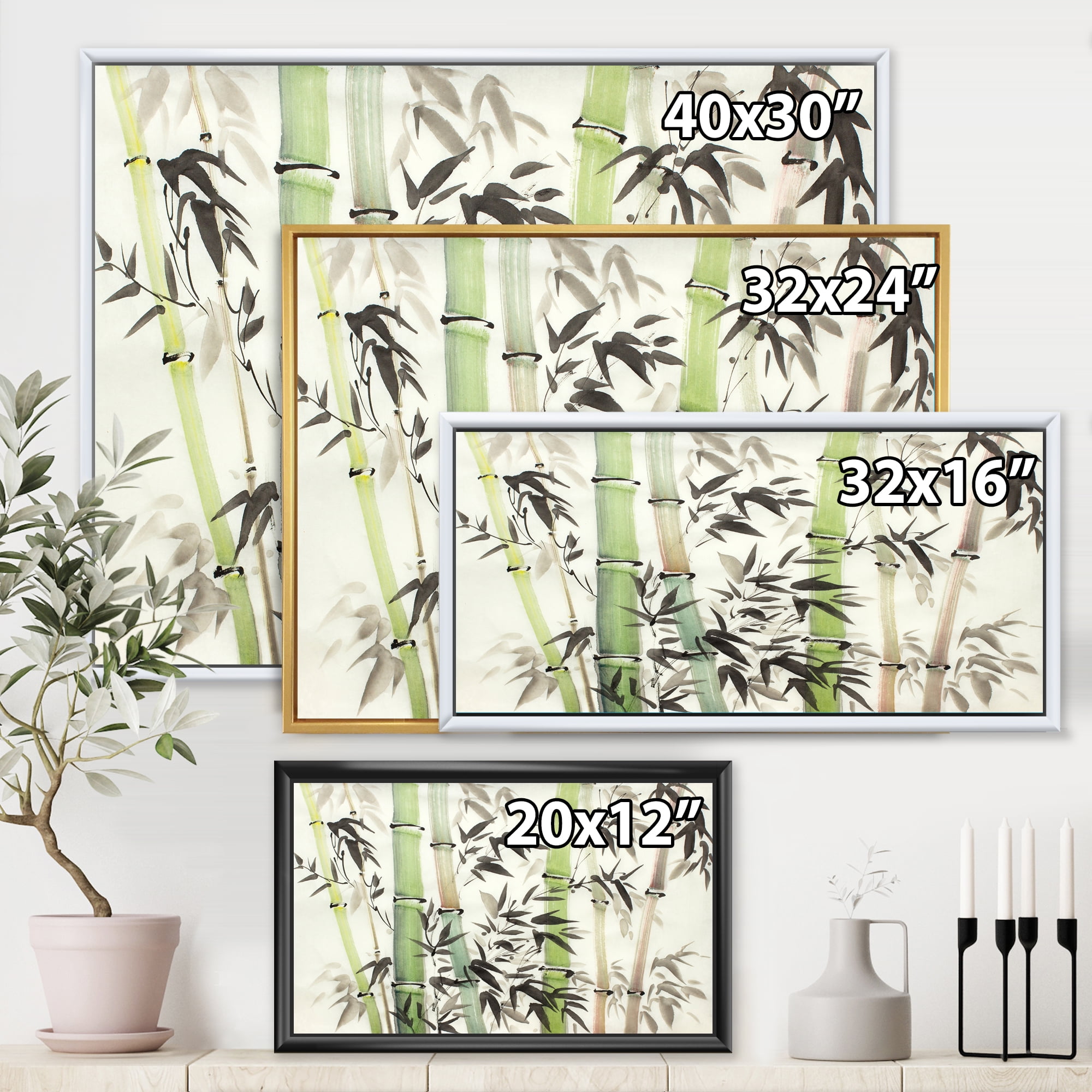 Designart 'The Forest of Bamboo Branches II' Lake House Framed Canvas Wall Art Print