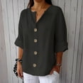 thumbnail image 2 of Blouse en Lin pour Femmes, Boutonnière - Col en V, Manches 3/4, Unie, Décontractée et Ample, 2 of 5