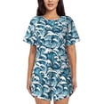thumbnail image 1 of Balery Ocean Waves Conjunto de Pijama para Mujer con Estampado, Dos Piezas de Manga Corta y Shorts, Ropa de Dormir Suave con Cuello Redondo y Bolsillos-Medium, 1 of 6