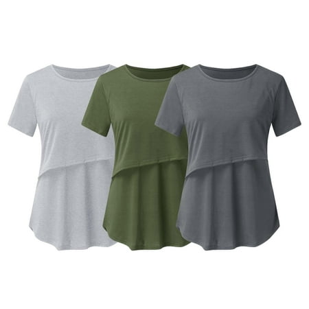 

DxhmoneyHX 1-3 Pack Women s Maternity Nursing Tops Shirts Short Sleeve Breastfeeding Blouses Double Layer Summer Pregnancy Clothes