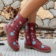 thumbnail image 2 of Leozcaa Combat Boots for Women Ethnic Vintage Flower Lace Up Leather Chunky Block Mid Heels Mid-Calf Boots, 2 of 9