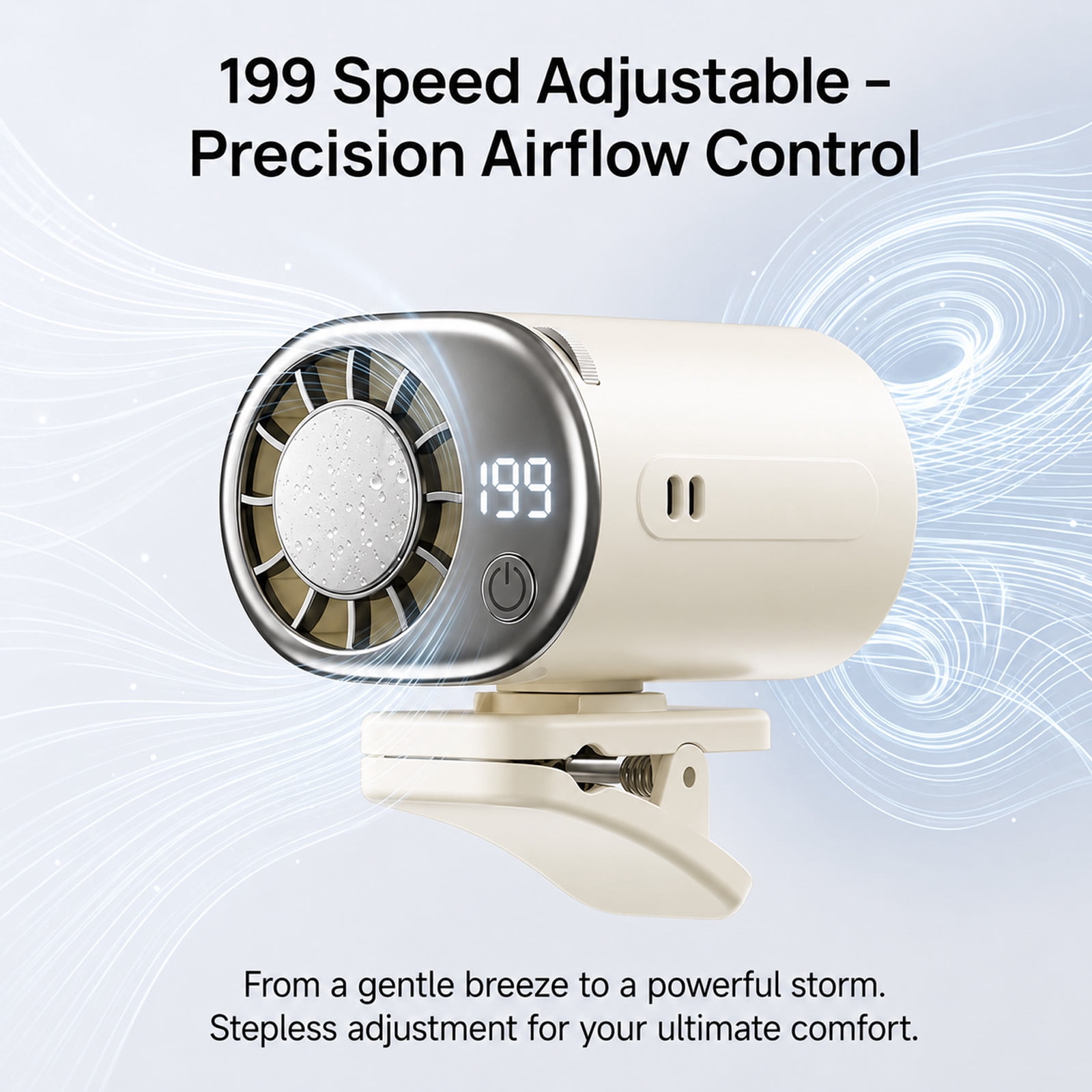 LC-dolida Silent Clip on Fan, Car Fan with Semi-refrigerated & LED Display, 2000mAh Long Battery 199 Speeds Adjustable, 360° Rotation for Car Desk Backseat Travel Camping Stroller Use (White)