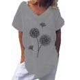 thumbnail image 1 of Pompotops Mode T-shirt à Manches Courtes Imprimé Col Rond Ample pour Femmes, 1 of 6