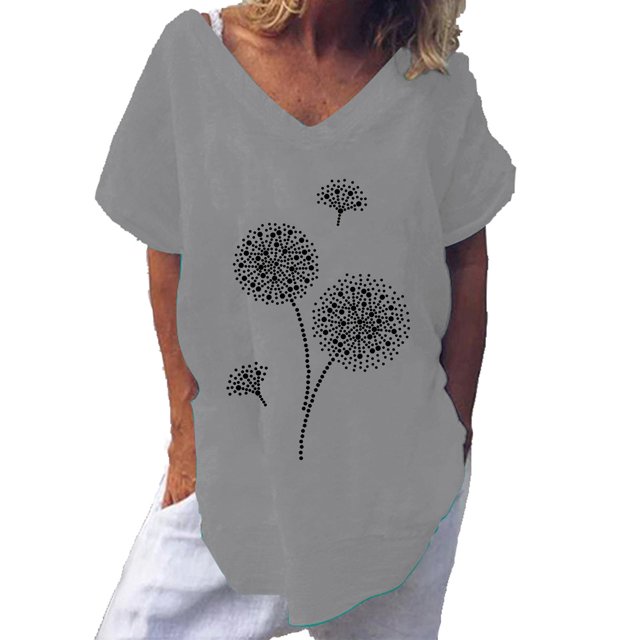 Pompotops Mode T-shirt à Manches Courtes Imprimé Col Rond Ample pour Femmes