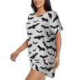 thumbnail image 3 of Womens Pajama Sets With Pocket, Halloween bats grey cool print Lounge Sets Short Sleeve Sleepwear PJ Sets for Women, 3 of 6