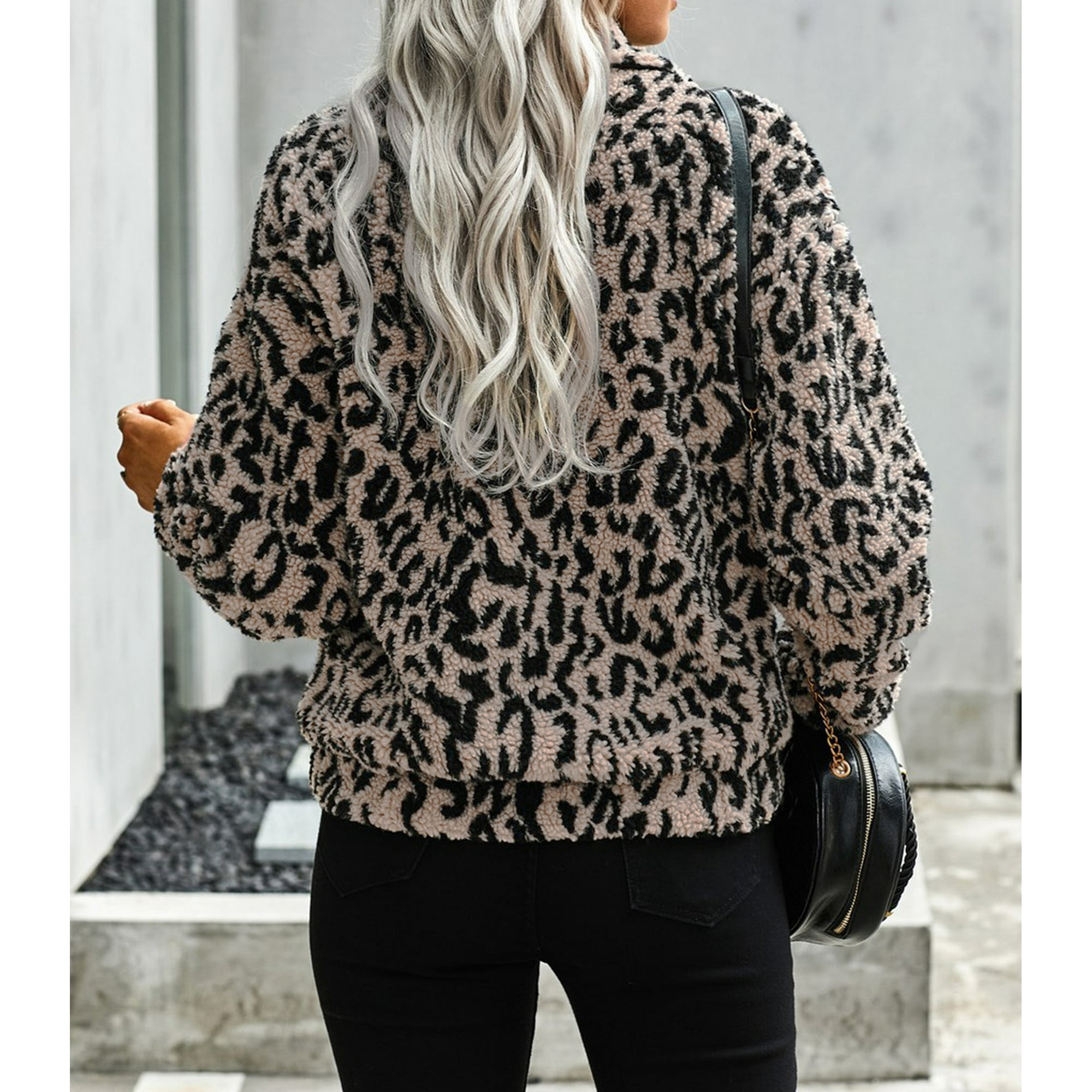 Women s Leopard Print Sherpa Jacket Coat Walmart