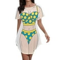 thumbnail image 5 of Women's Cute Bikini Printed T Shirt Dress Short Sleeve Baggy Shirt Beach Fun Swimwear Cover Up Dress, 5 of 5