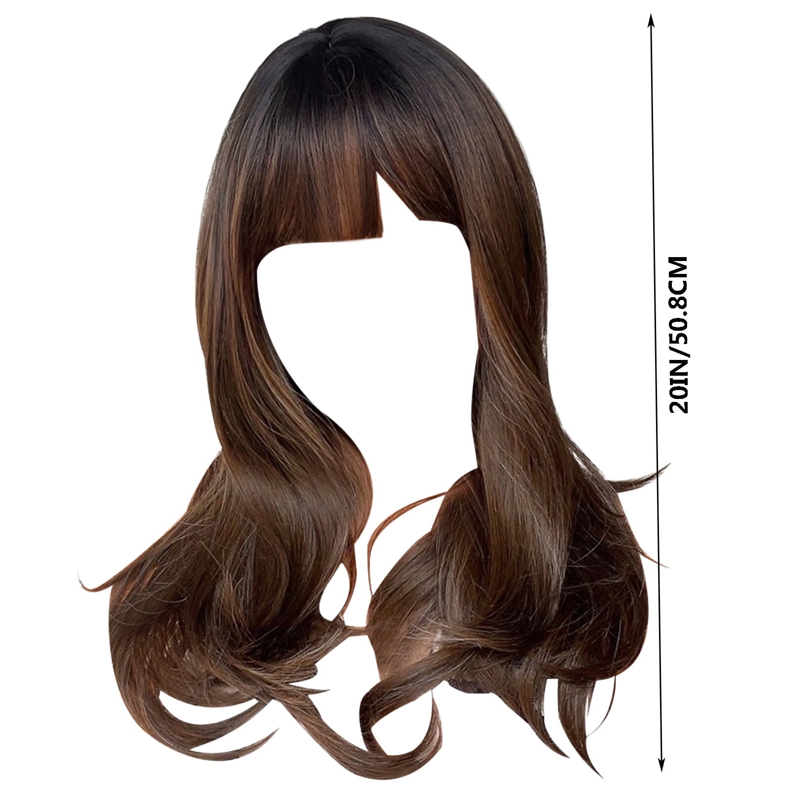 DOPI Human Hair Wigs For Women 20 Inch Brown Long Curly Synthetic Wigs For Women Natural Wave Wigs With Bangs Fashionable Layered
