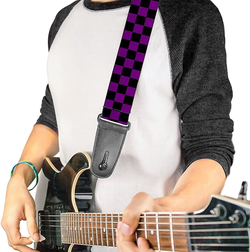 Buckle-Down Guitar Strap, Checker Black Purple, 2 Inches Wide