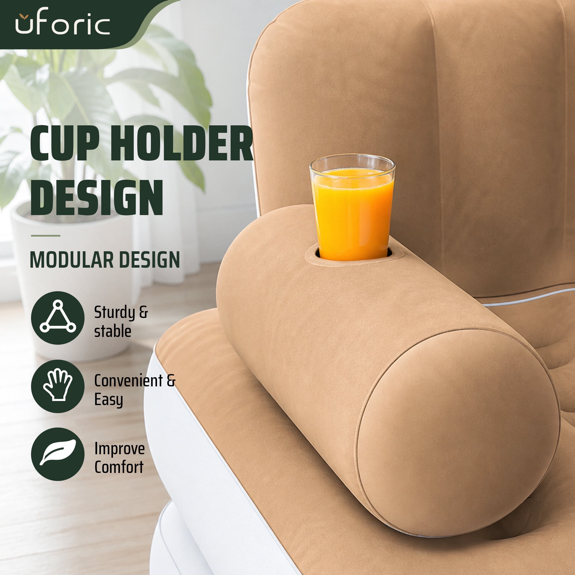 Uforic 3-Piece Convertible Air Sofa Bed Set, Queen + 2 Twin Inflatable Mattress with Headboard, Cup Holders, Pump & Carry Bag for Home Camping, Khaki