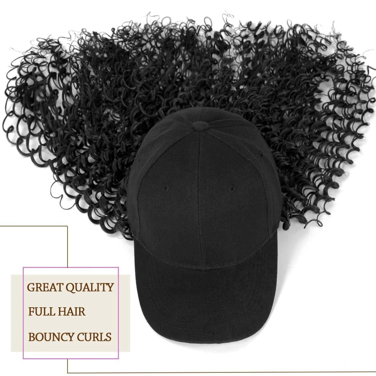 YEKEYI Headband Wig Human Hair Wigs Baseball cap Wig Curly Deep Wave Headband Wig Hat Wigs (Black hat Long Lbrown wig)