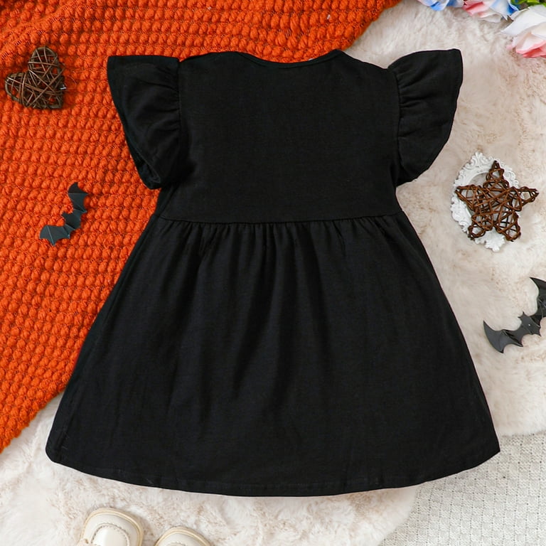 Girls Dresses Kids Baby Girl Outfit Fly Sleeve Black Dress Bat Print A Line Short Dress Black Party Dress For Kid 6 Months 12 Months Walmart