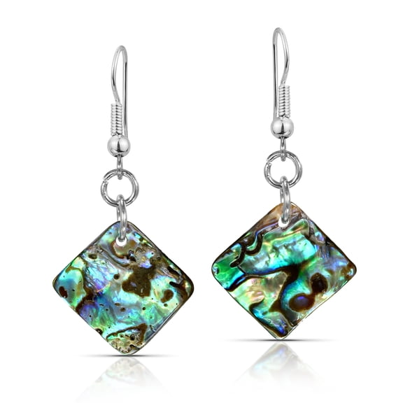 Ocean Waves Abalone Shell Tilted Squares or Rhombus Shaped Dangle Earrings