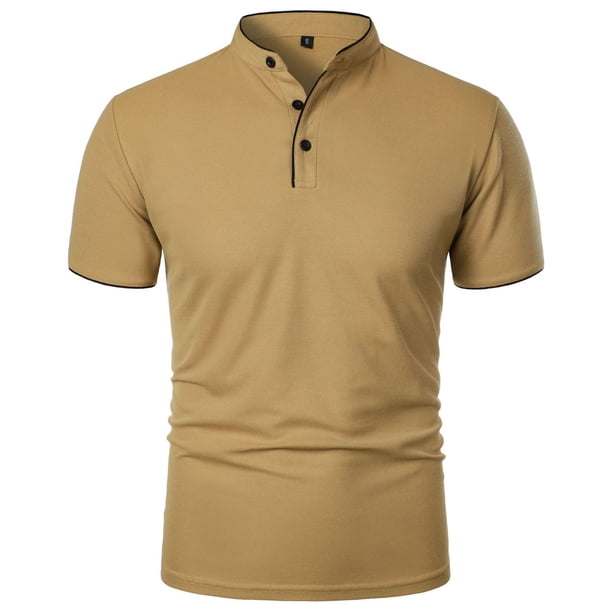 Camisas de Golf de los Hombres de Color Sólido 3 Botones Se Levantan Cuello, Manga Corta de Poliéster Transpirable para Oficina, Gimnasio Y Desgaste Callejero