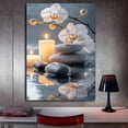 thumbnail image 3 of Mudket White Orchid Flowers with Zen Stones Canvas Wall Art, Serene Water Reflection Spa Wall Decor, Framed Ready to Hang for Living Room Bedroom Office, Calming Botanical Print - 12"L x 8"W, 3 of 10