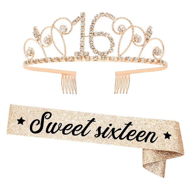 Conjunto de banda de cumpleaños y corona de strass Sweet Sixteen