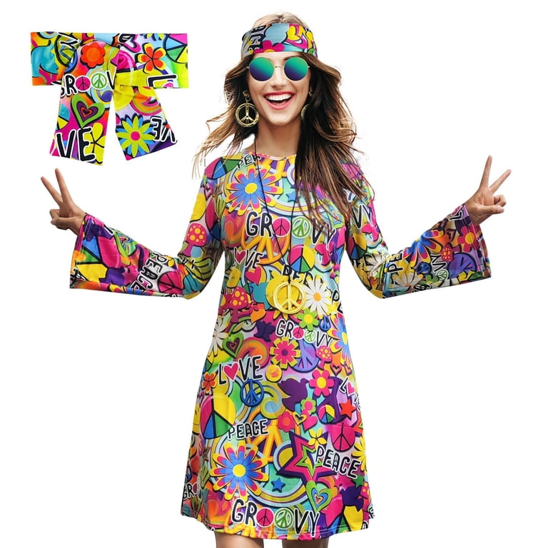 70s holiday dress Valora Women Christmas Outfit Hippie Bohemian Disco Party for Women Retro Flowy Elegant Outfit Yellow L, Women's, Size: Large season: 25S2