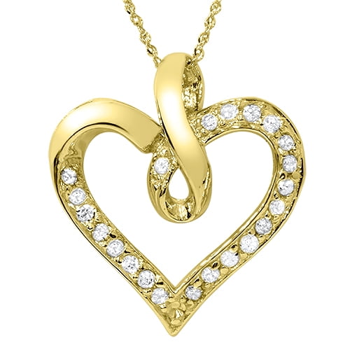 14K Yellow Gold 1 4ct Diamond Heart Pendant by Pompeii3