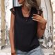 thumbnail image 2 of Mujer Cuello En V Top Empalme De Encaje Cierre De Correa Sin Espalda Manga Corta Camiseta Casual De Verano Negro XL, 2 of 6