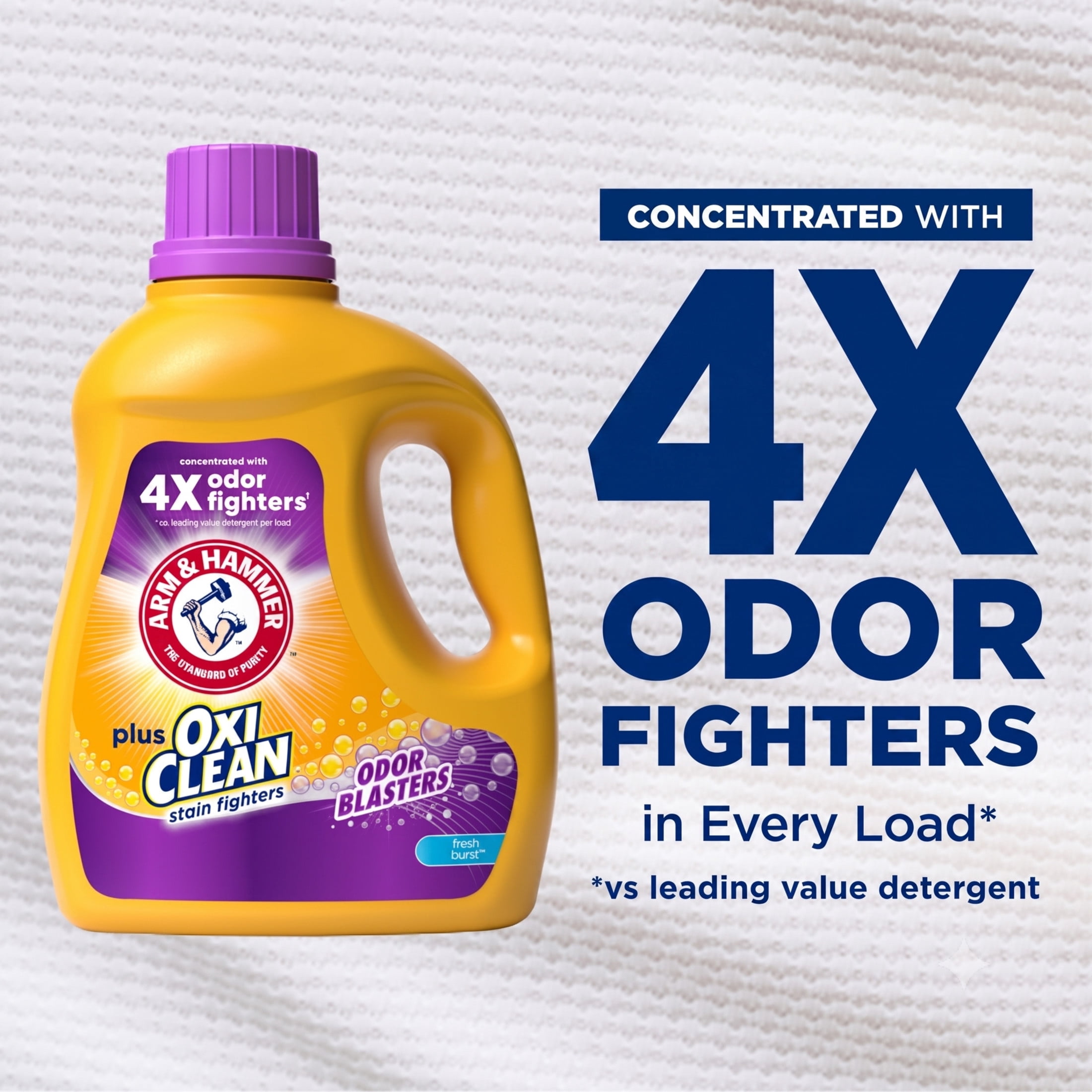 ARM & HAMMER Plus OxiClean with Odor Blasters Liquid Detergent, Fresh Burst, 96.2 fl oz, 74 Loads