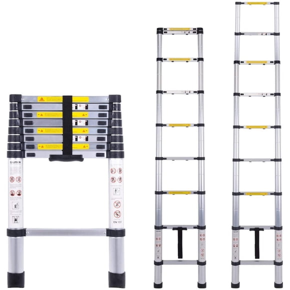 Amdohai 2.6M Telescopic Ladder Multi-Purpose Aluminium Telescoping Ladder Extension Extend Portable Ladder Foldable Ladder EN131 and CE Standards