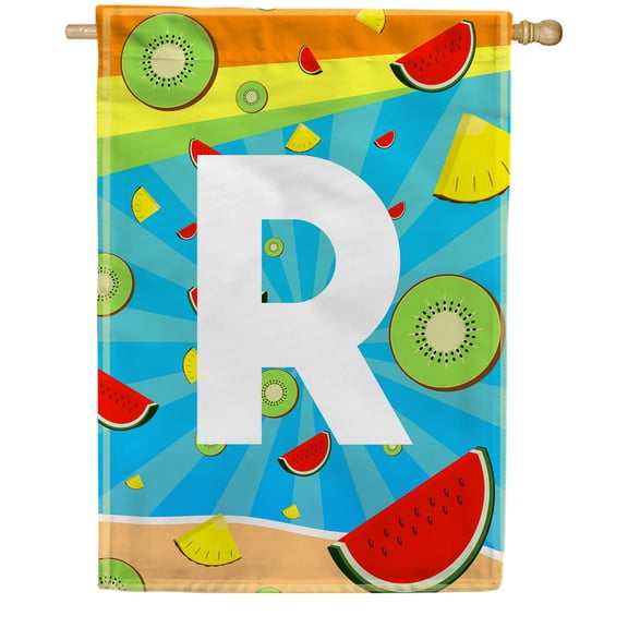 America Forever Summer Watermelon Monogram House Flag Letter R 28 x 40 inches Fruit Kiwi Pineapple Double Sided Vertical Outdoor Yard Lawn Decorative Fun Refreshing Summertime House Flag