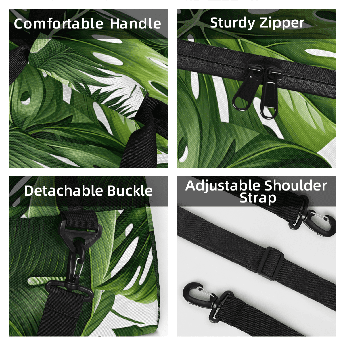 Herdesigns Tropical Green Plant Leaf Sports Duffle Bag for Women & Men, Botanical Jungle Design Gym Bag Dance Bag Overnight Bag Carry On Weekender Travel Bag