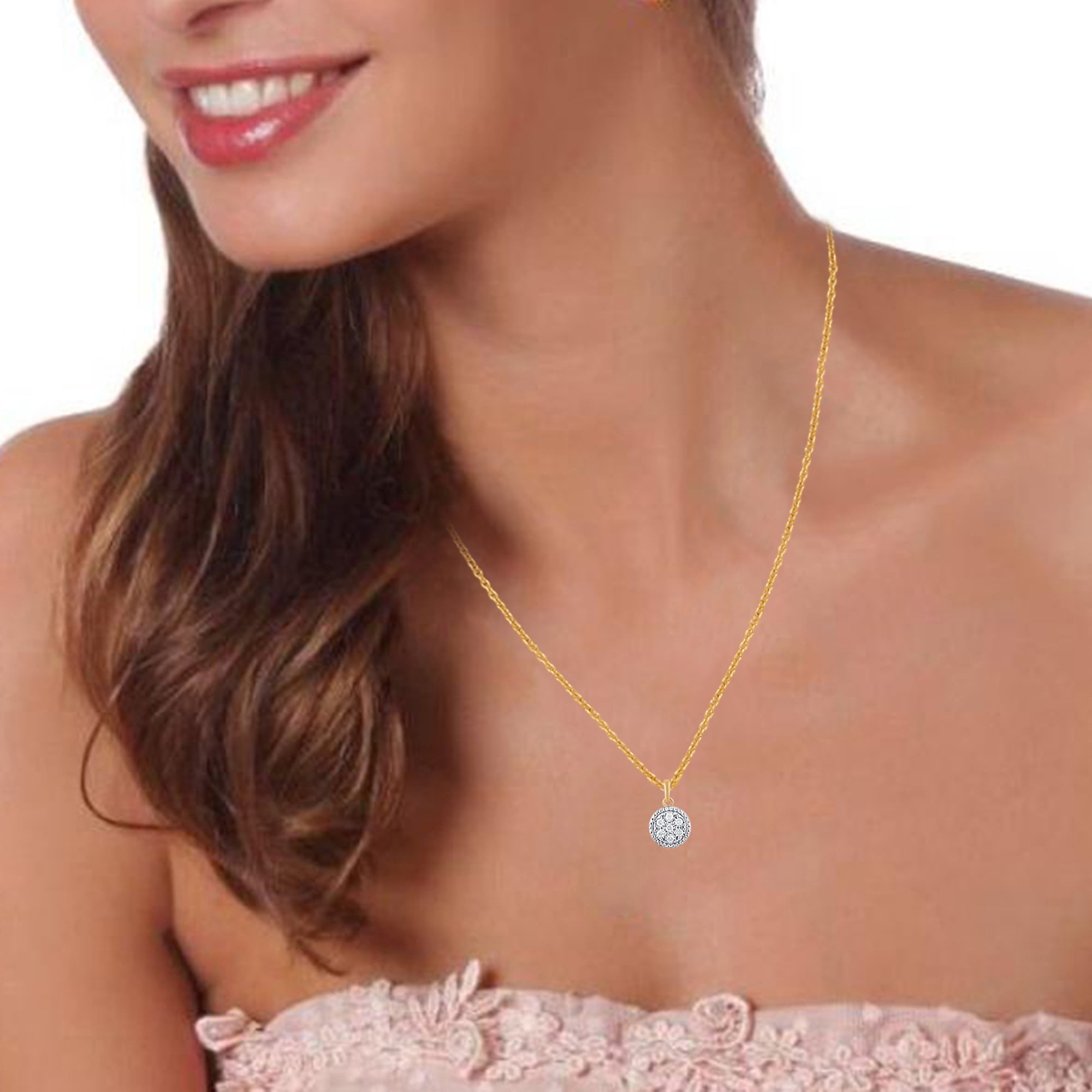 1/2 Carat T.W Sterling Silver Pink Plated Halo Earrings and Pendant 2 Pcs set.