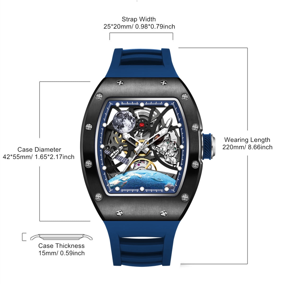 MEGIR Skeleton Dial Automatic Mechanical Movement Watches for Men Waterproof Sport Wristwatch Clock