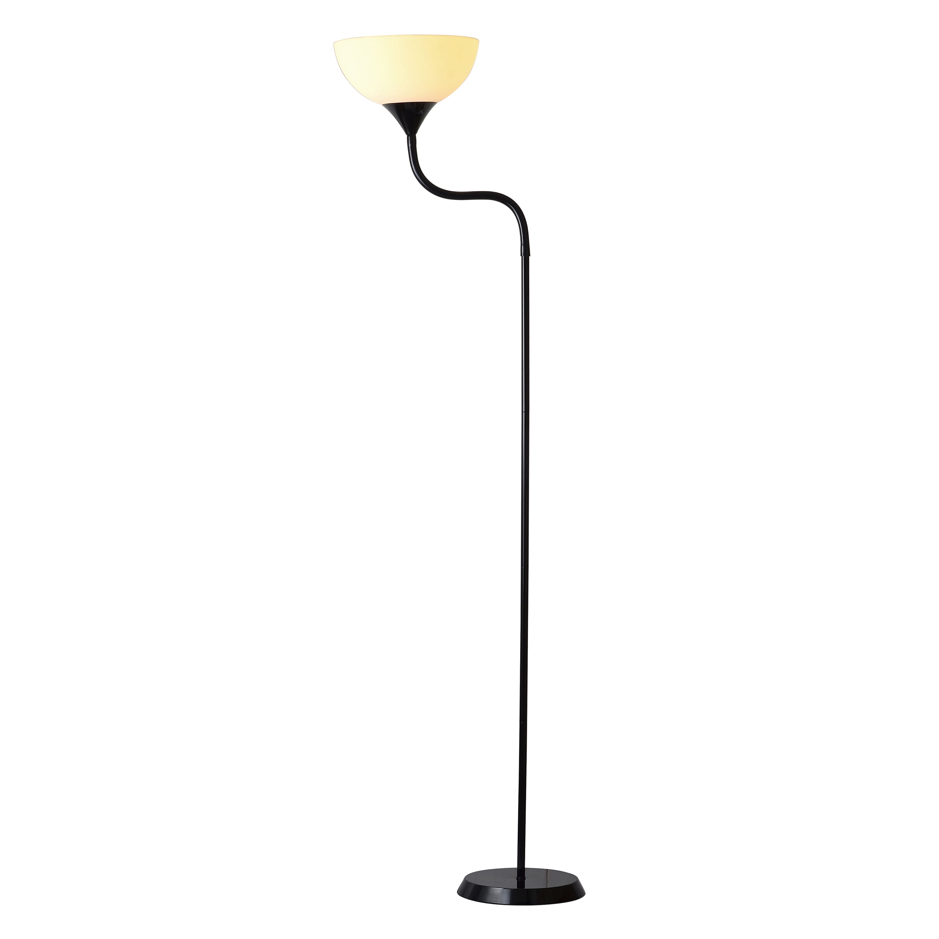 Mainstays Floor Lamp 71.0" 1-Light Modern Adjustable Head, Adjustable Height Black Floor Lamps Frosted Glass White Solid Print Bowl