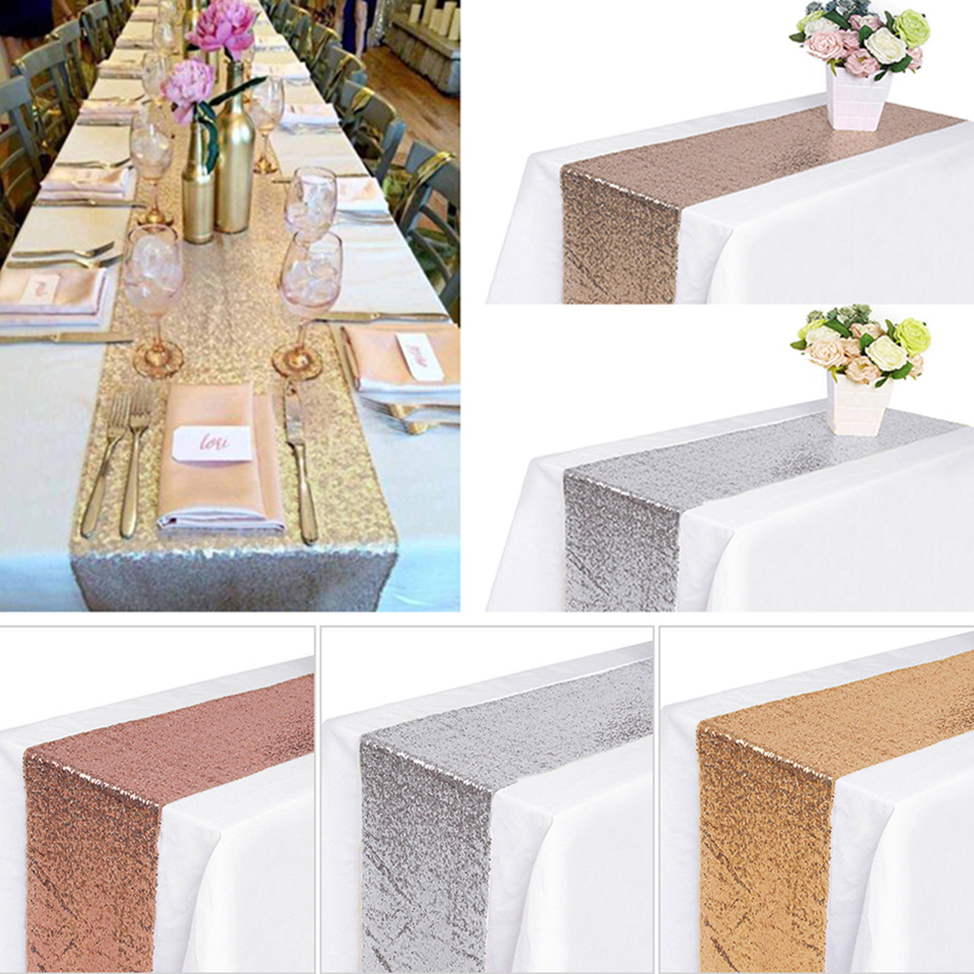 1-5X Champagne Glitter Sequin Table Runners Wedding Birthday Baby Shower Party 