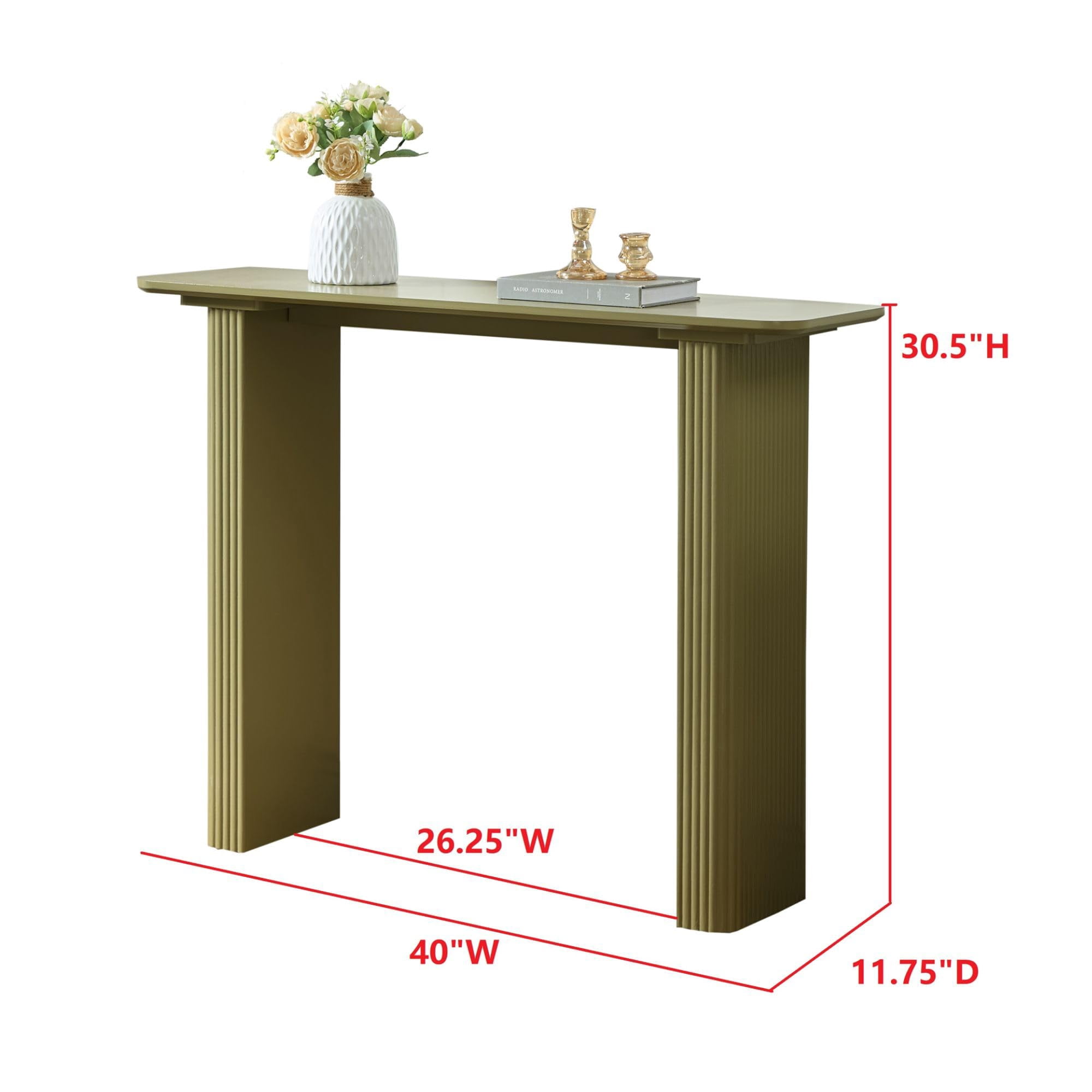 Kings Brand Furniture Varenne Console Table – Contemporary Rectangular Wood Entryway Table with Fluted Architectural Legs, Slim Design for Hallway, Foyer, or Living Room (Lemon Pepper)