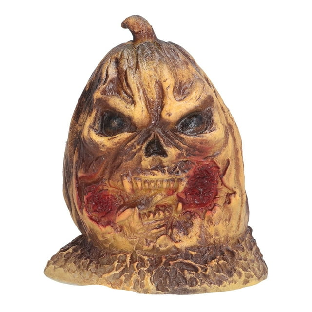 Adorno con luz de cabeza de calabaza de resina aterradora, decoración del hogar para Halloween, adornos de escultura de Halloween # B