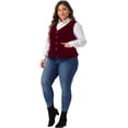 thumbnail image 3 of DARING DIVA Women's Plus Size Velvet Sleeveless Button Down V Neck Vest 1X Burgundy, 3 of 7