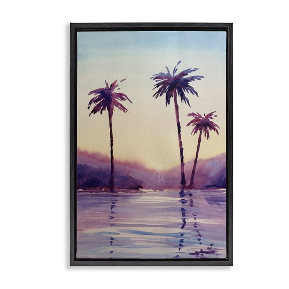 Stupell Industries Purple Hued Palm Trees Landscape & Nature Painting Black Floater Framed Canvas Art Print Wall Art, 17 x 25