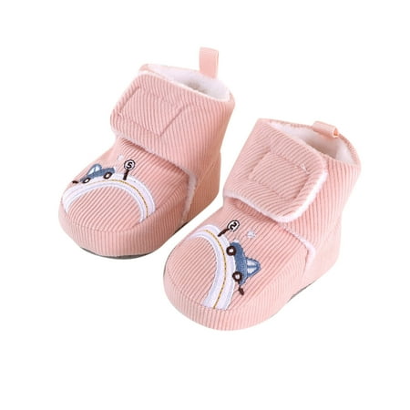 

LBECLEY Size 4 Shoes Girls Winter Children Baby Toddler Shoes Boys and Girls Floor Cotton Shoes Plush Warm and Comfortable Hook Loop Cartoon Car Pattern Luminous Shoes Toddler B 14