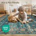thumbnail image 4 of ODIKA 5'x7' Washable Area Rug Non-Slip, Low Pile, Stain Resistant Teal Stars Tossed Vintage Distressed Plank Look Terracotta Round for Guest Room, Lounge, Apartment, 4 of 7
