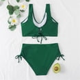 thumbnail image 5 of Women's Bikini Set Solid Color Strappy One Shoulder High Waist Sexy Two Piece Swimsuit for Beach Vacation,Green,L, 5 of 7