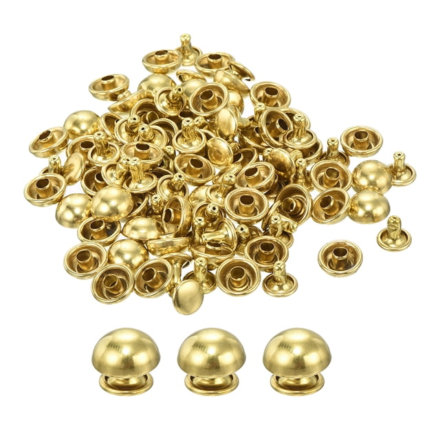 Uxcell 60 Set Round Studs Rivet, 10x6mm Brass Mushroom Shape Leather Rivet, Button Rivets Fastener for Leather (Gold)