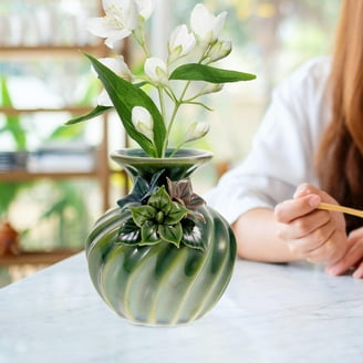 DecMode Brown Traditional Ceramic Decorative Vase with Vine