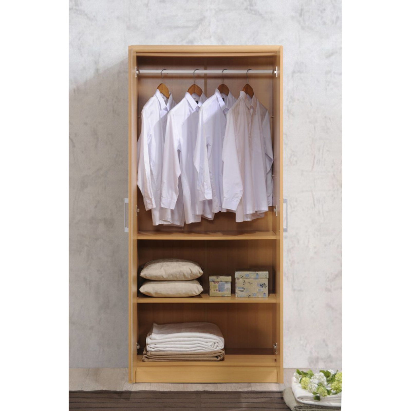 Hodedah Bedroom 2 Door Wardrobe Armoire with Adjustable Shelves, Mahogany