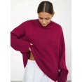 thumbnail image 5 of Women'S Sweater Thick Long Sleeve Knit Pullover High-Low Hem Fashion Autumn and Winter Basic Pullover Top Wine Red S, 5 of 7