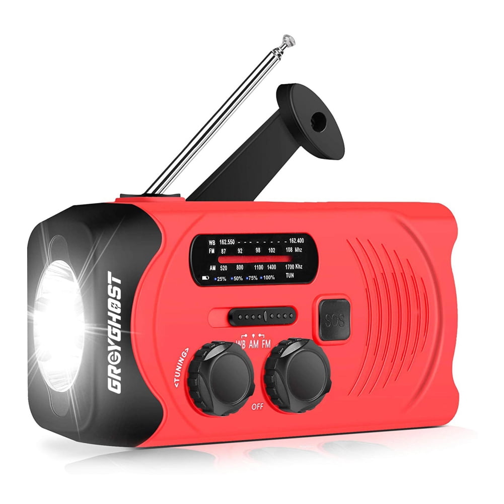 Built-in SOS Alarm & 2000mAh USB Power Bank for Cellphone Hand Crank Solar Battery Operated Survival NOAA AM FM Radio Portable with 1W LED Flashlight Kit NNOOAADIO Emergency Weather Radio 