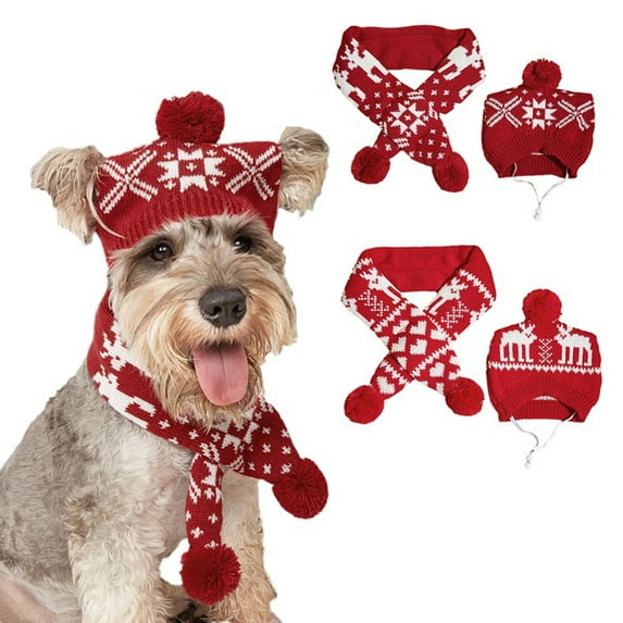 SPRING PARK 2Pcs/Set Dog Hat & Scarf Set, Dog Knitted Hat Pet Christmas Deer/Snowflake Pattern Winter Warm Caps Cute Accessories Neck Warm Scarf Party Decoration for Pet Cat and Dog fit for Dogs