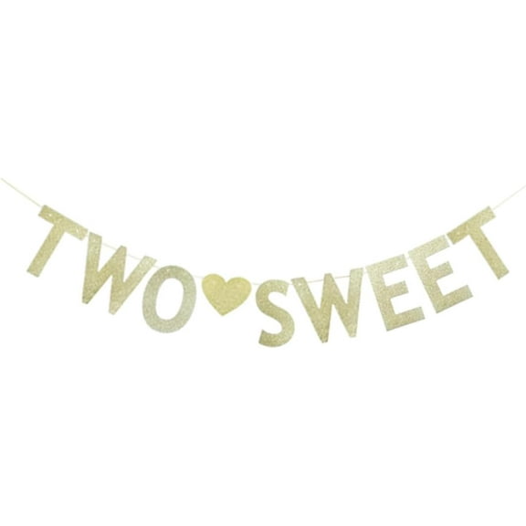 Two Sweet Banner, Gold Glitter Paper Sign For Baby Girls/Boys 2nd Birthday Party Supplies, Twins Baby Shower/Birthday Party Decorations