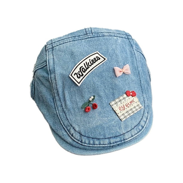 Gorra plana unisex de mezclilla con cereza bordada, lazo y parche