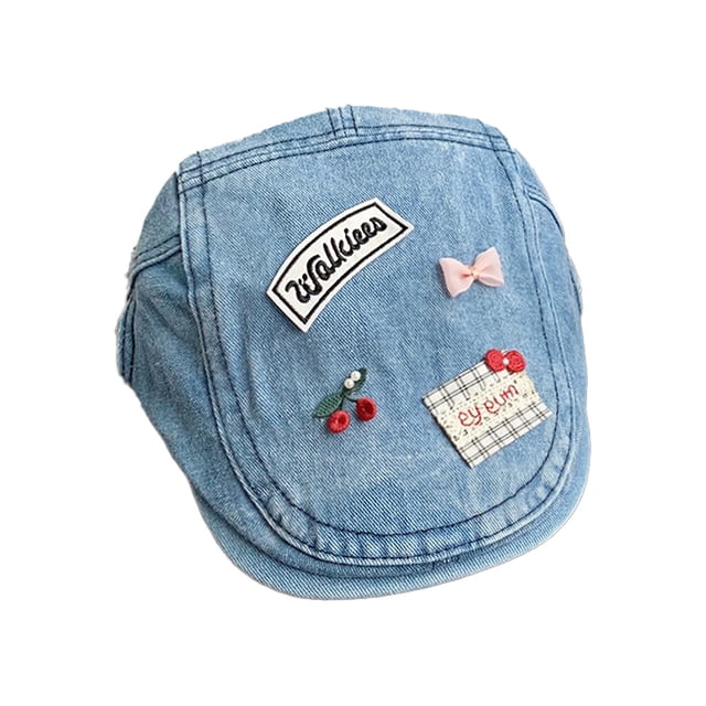 Gorra plana unisex de mezclilla con cereza bordada, lazo y parche