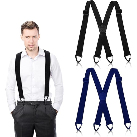 2 Pcs X Back Hidden Suspenders for Men, 1.5 Inch Heavy Duty Under Clothing Suspenders with Adjustable Clips